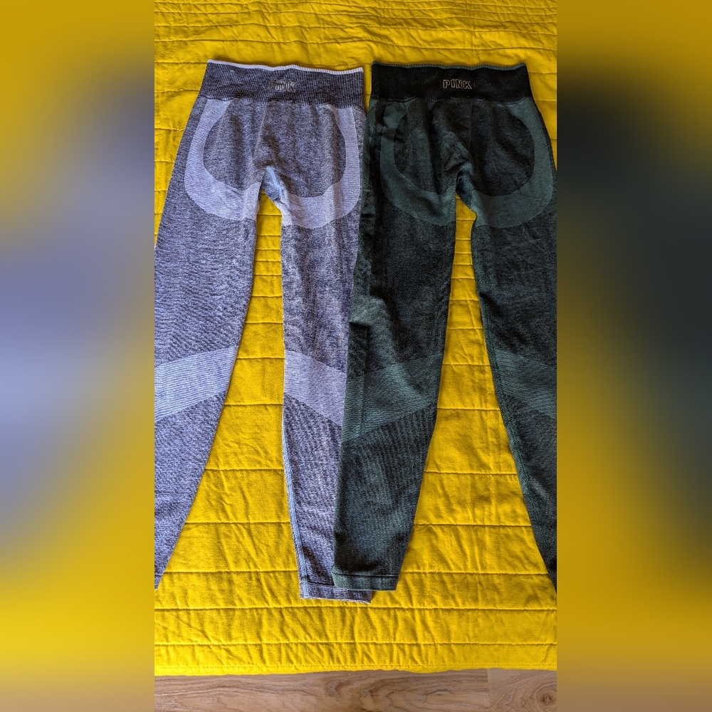 PINK Victoria's Secret WomenLeggings in Gray and Dark Green Set Of 2 Size Small